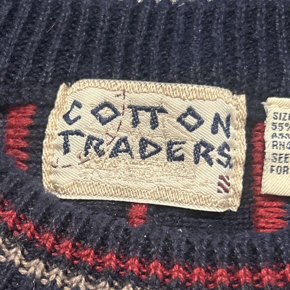 Cotton Traders Sweater Mens Large Vintage Coogi Style 3D Knit 90s Red Blue Tan - Picture 2 of 8